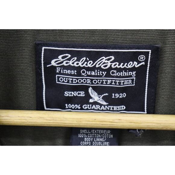 Eddie Bauer Barn Chore Rustic 90's Zip Jacket Leather Collar Olive Men L Tall - Picture 4 of 16